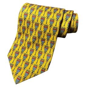 Vintage Alan Lebow‎ Silk Necktie Handmade USA Shield Crest Pattern Yellow